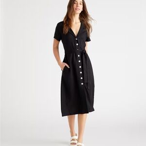 Quince Black Linen Dress with Button Detail